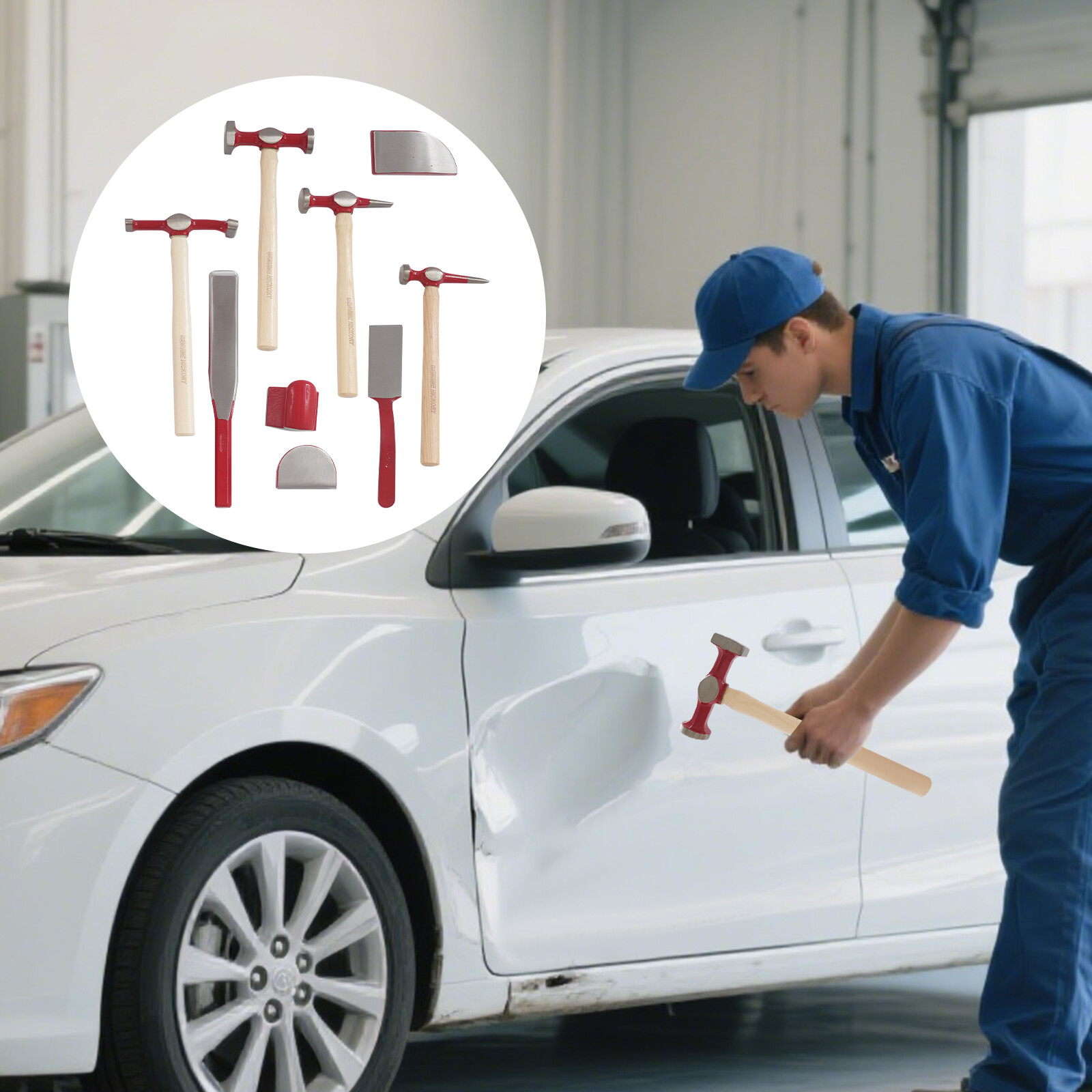 9 PCS Car Dent Removal Tool Kit, Auto Body Repair Hammer Dolly Set with Case