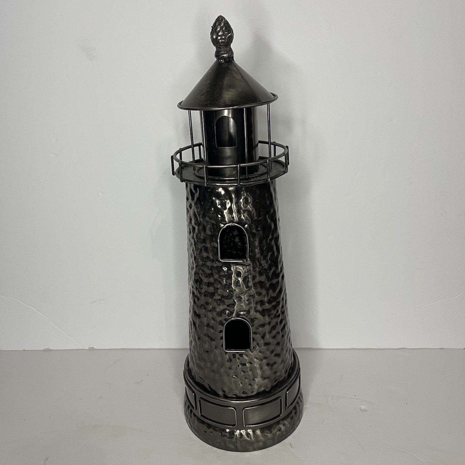 Lighthouse Metal Gun Metal Gray Silver Decorative 16x5”