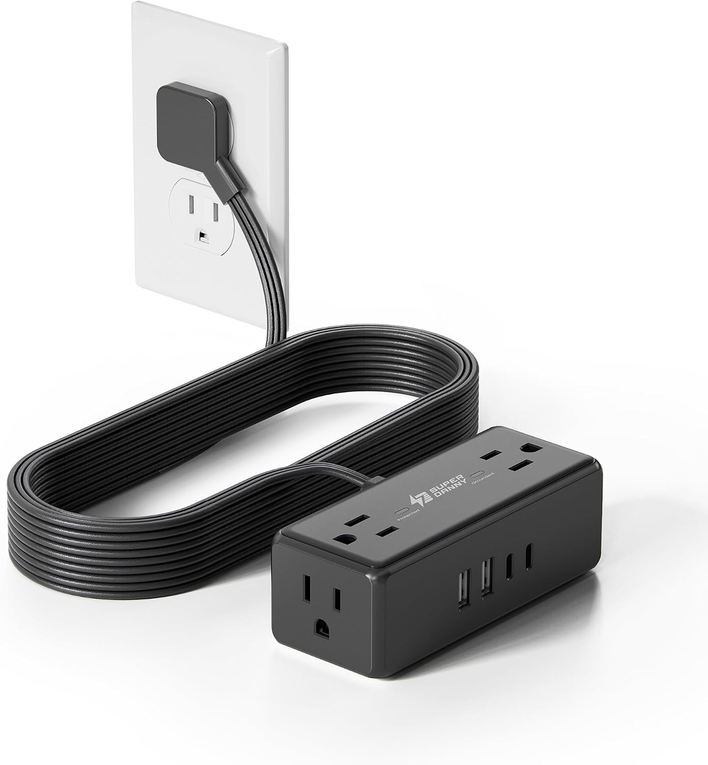 10Ft Extension Cord with Multiple Outlets, Flat Plug Surge Protector Power Strip