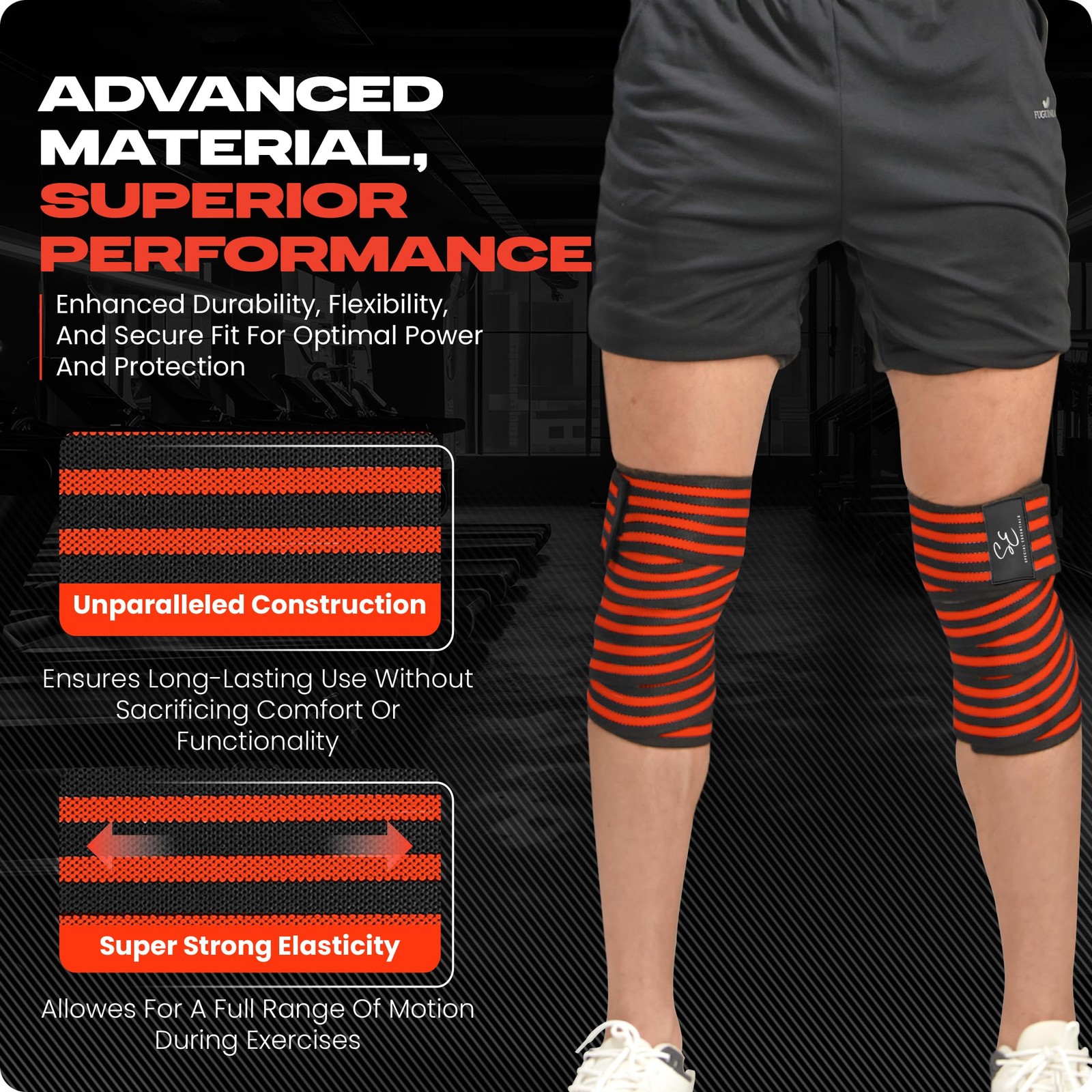 Knee Wraps for Weightlifting 2 Pack 72" Flexible Support for Powerlifting