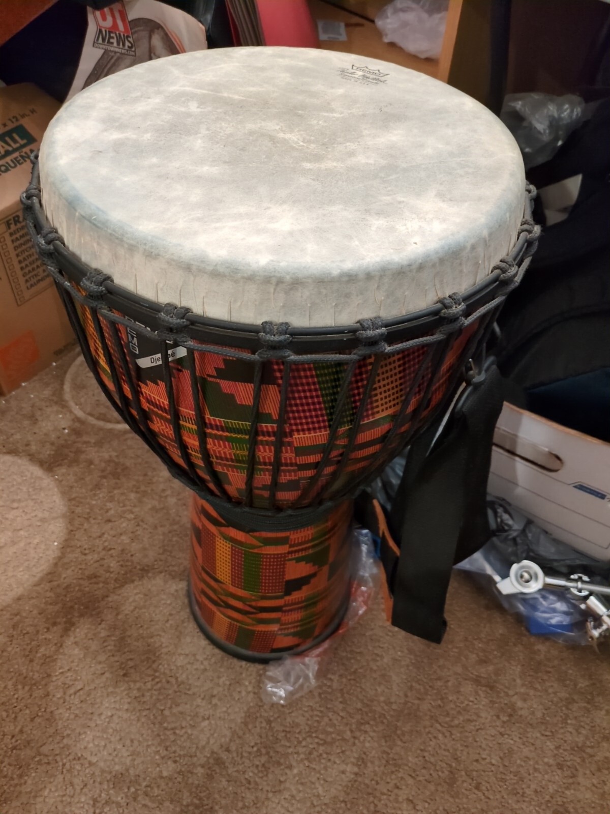 remo djembe pauli mattioli drum rope used - warped head sounds bad - made in USA