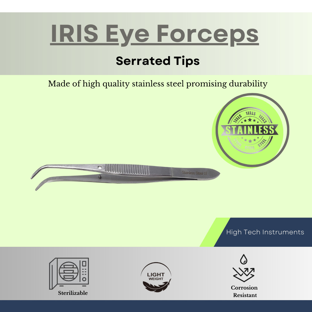 3 Pcs RIGHT ANGLED IRIS EYE DRESSING SERRATED FORCEPS 4" SURGICAL INSTRUMENTS CE