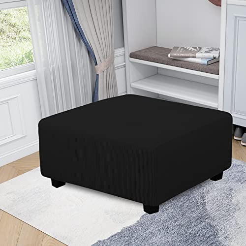 Stretch Square Ottoman Cover 40x40x15 inch Folding Storage Medium-XL Black