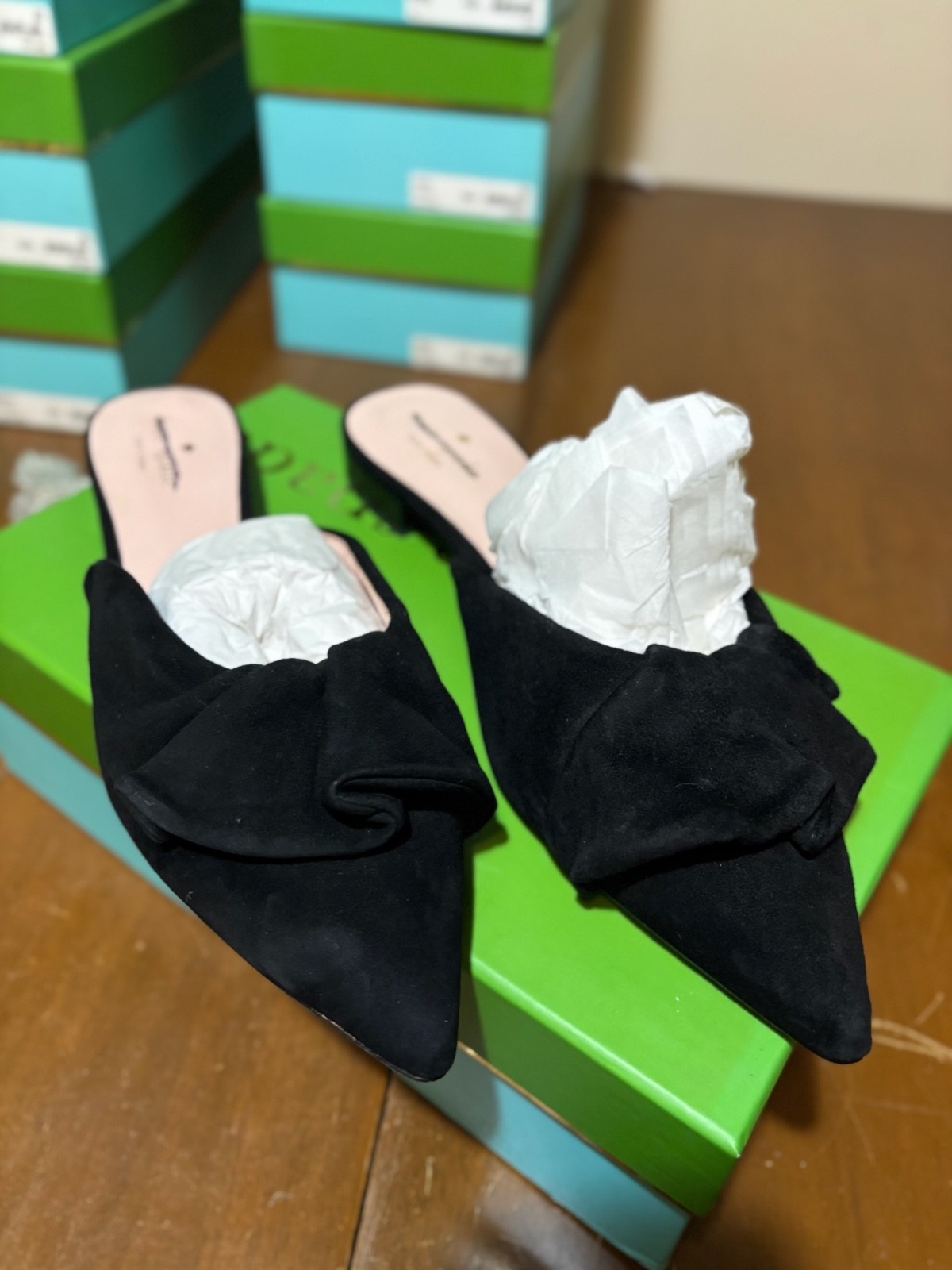 Kate Spade Faryn Black Suede Slip On Ruffle Mule Loafers Sizes 7,8.5,9,9.5,10
