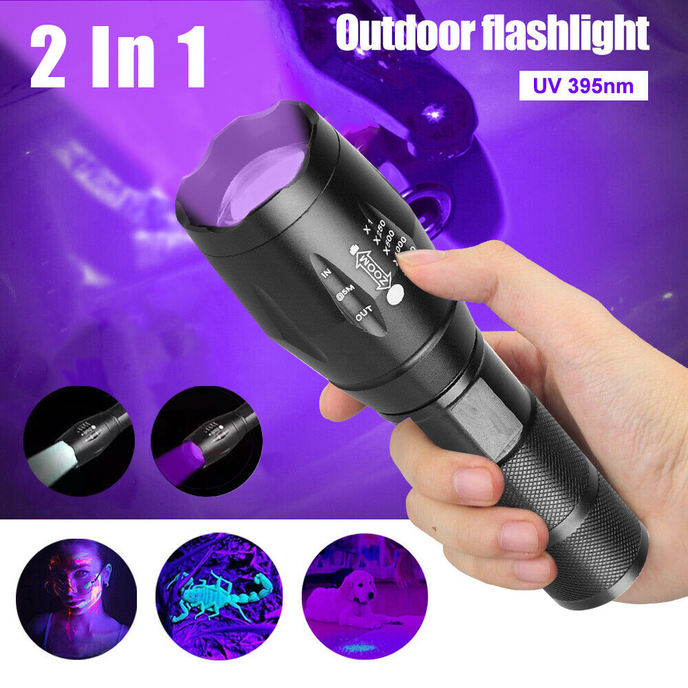 UV Torch Ultra Violet+White Dual Lights LED Flashlight Blacklight Lamp 2 Modes