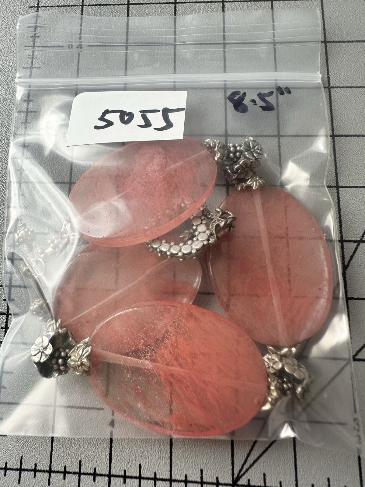 Artisan Rose Cherry Quartz Floral Toggle Bracelet 8.5”