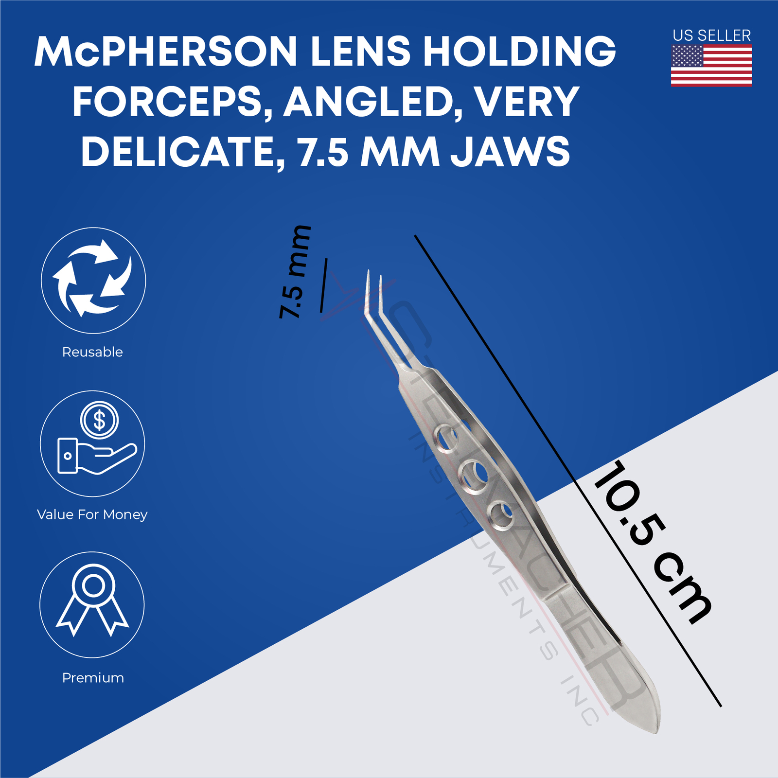 McPherson Lens Holding Forceps Angled 7.5mm Jaws Ophthalmic Surgical Instrument
