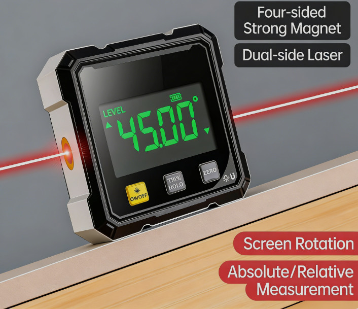 4-Side Magnetic Angle Gauge, Digital Angle Finder with Electronic Laser,Woodwork