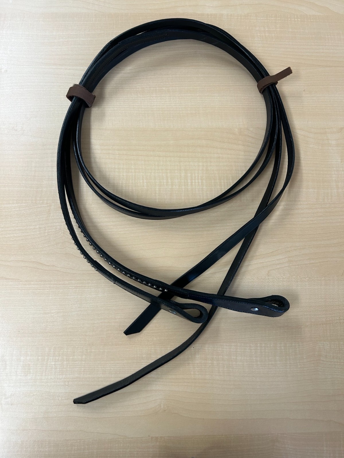 Black Leather Western Split Horse Reins with Silver Studs 1/2" Width