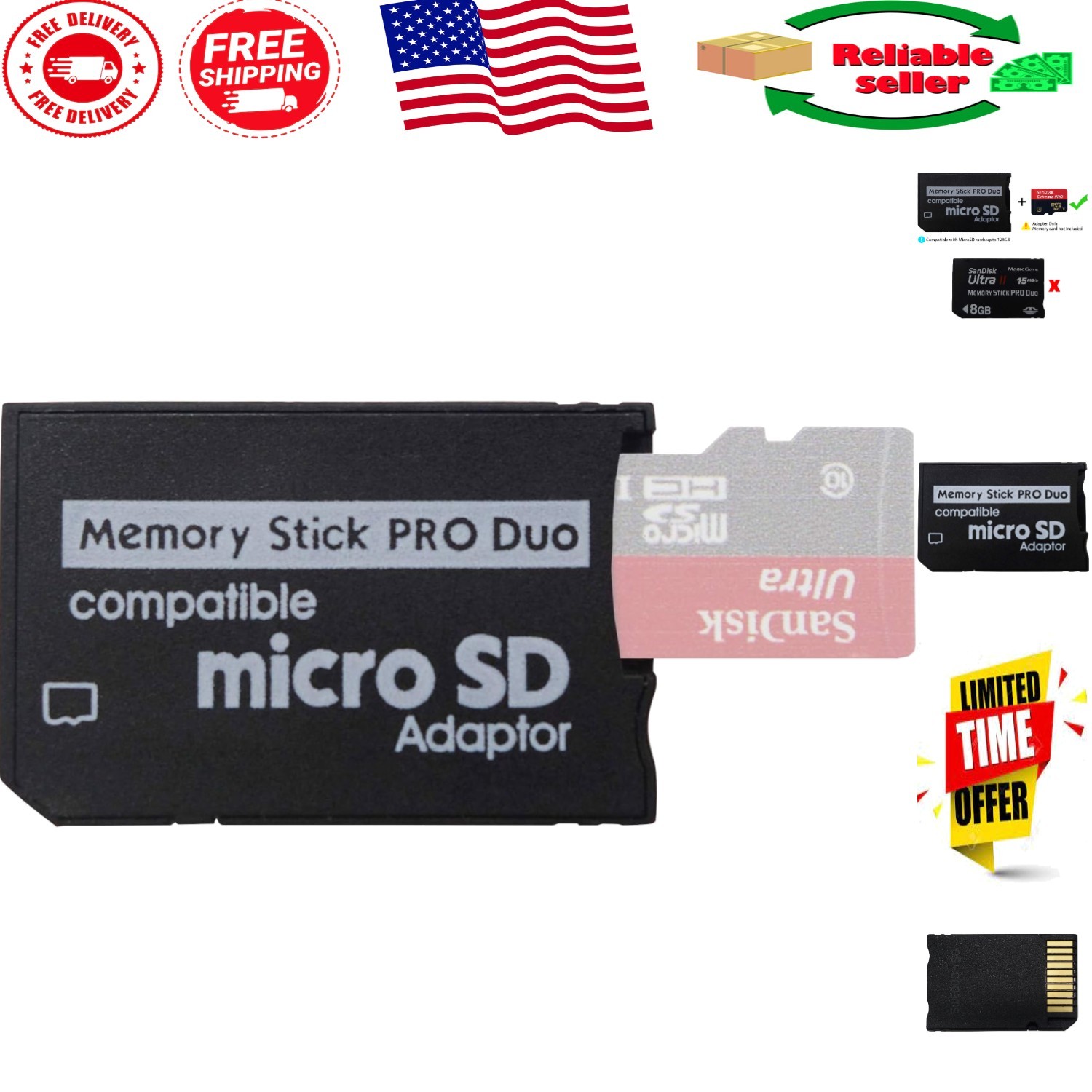 Compact Micro SD Adapter for Memory Stick PRO Duo - Supports Up to 128GB Storage