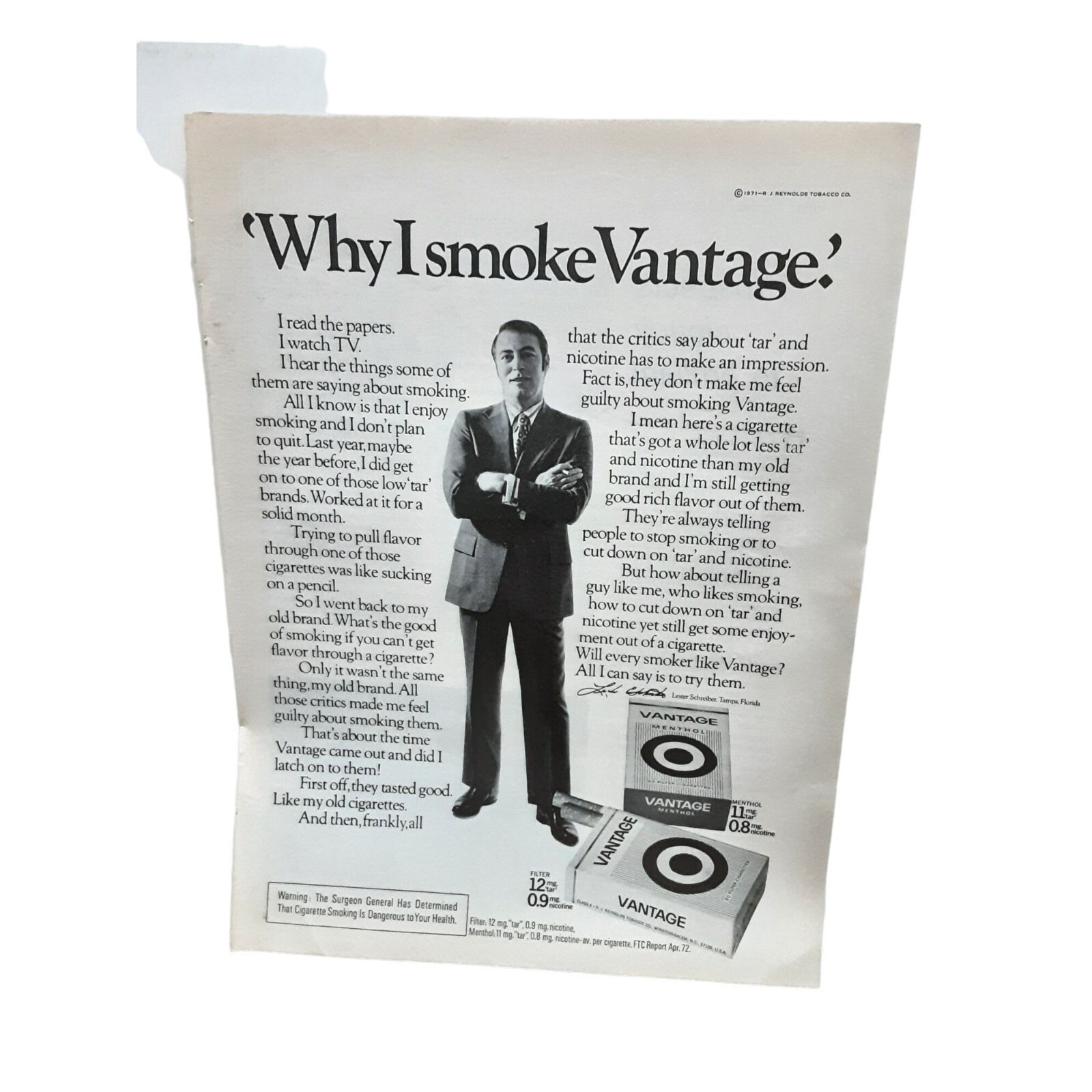 1972 Vantage Cigarettes Refreshes Original Print Ad Vintage