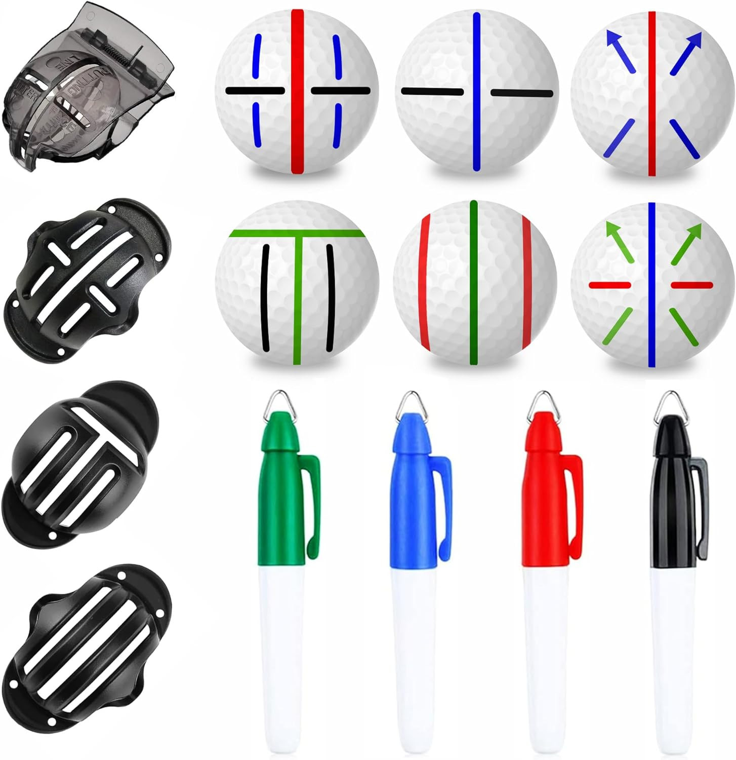 8 Pack Precision Golf Ball Marker Set 4 Marking Stencils 4 Vibrant Colors