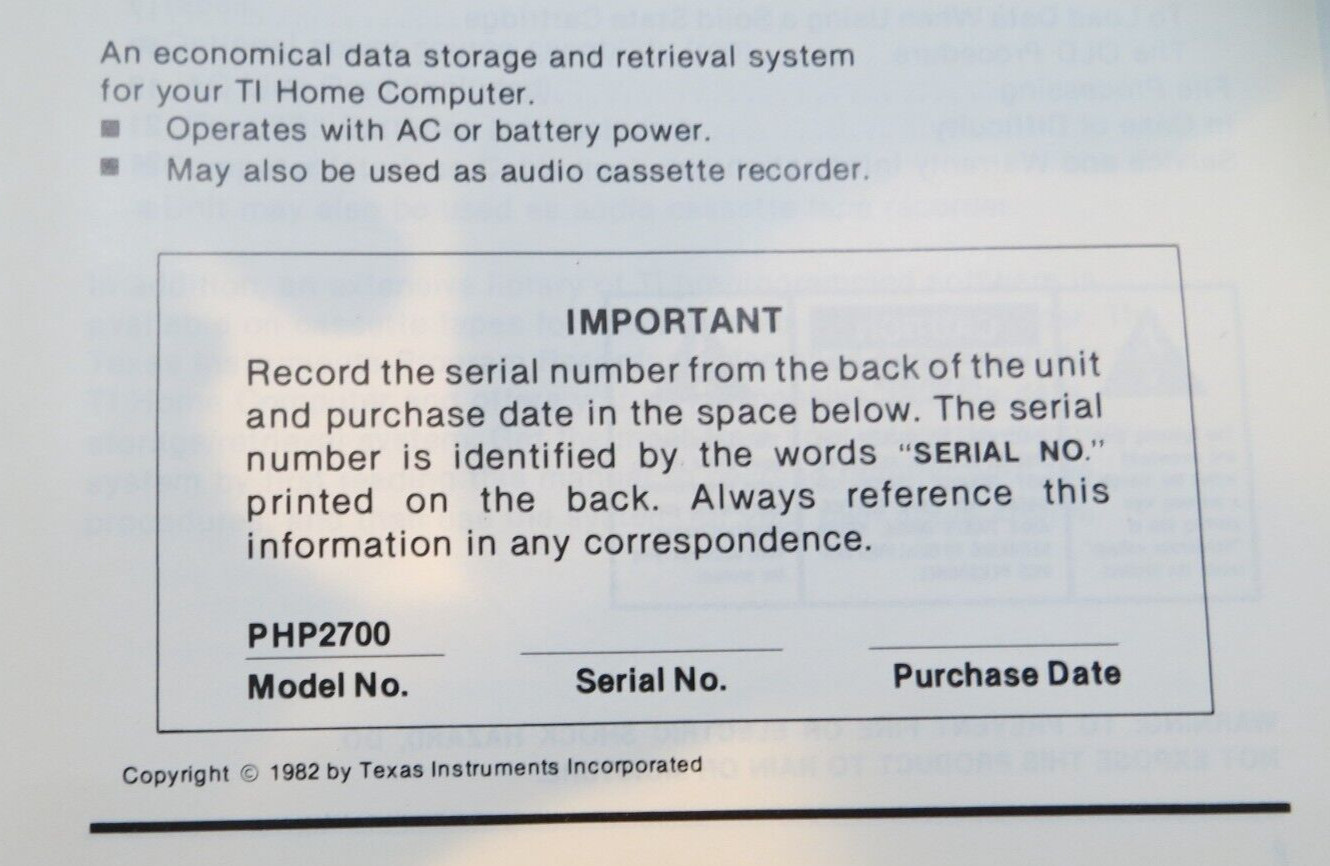 TEXAS INSTRUMENTS PROGRAM RECORDER PHP2700 owners manual instruction reference