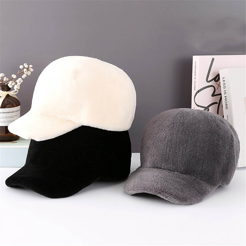 100% Real Sheep Shearing Fur Hat Thicken Winter Warm Baseball Cap for Women