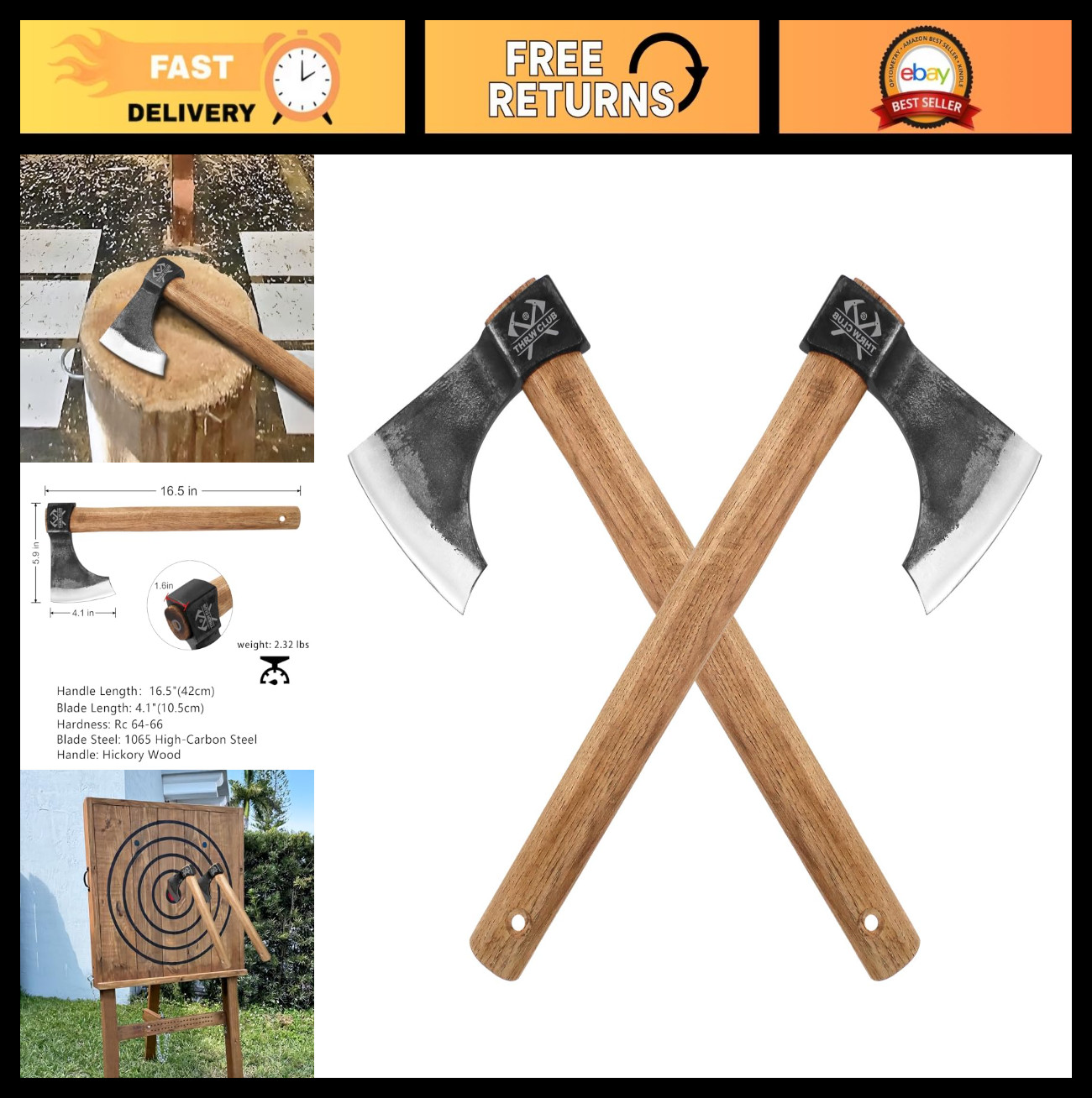2 Pack 16.5" Throwing Axes & Tomahawks - High Carbon Steel, Hickory Handle, Perf