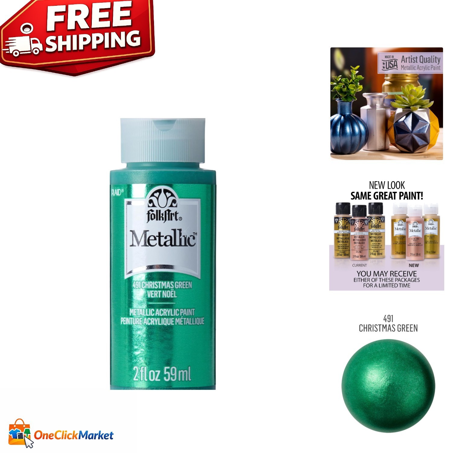 Vibrant 2 Oz Metallic Acrylic Paint in Rich Green - Perfect for DIY Creations