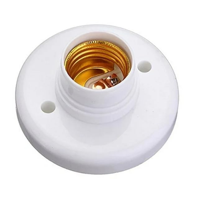 White E27 Round Plastic Screw Light Bulb Lamp Socket Holder, Light Sockets, W...