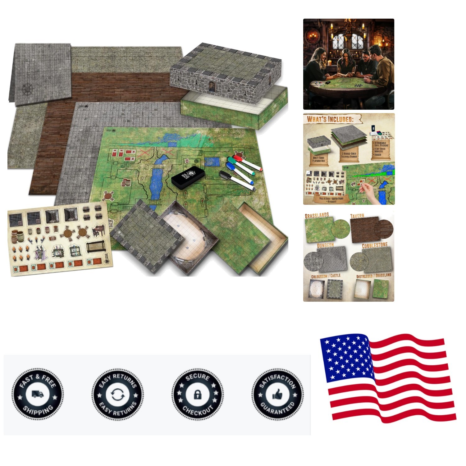 D&D Tabletop Gaming Kit with 22” x 26” Double-Sided Terrain Maps & Accessories