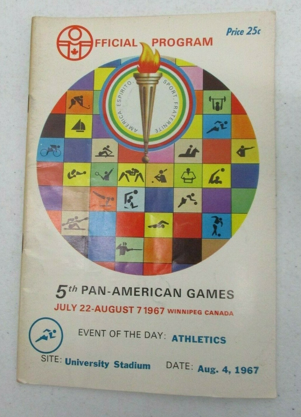 5TH PAM AMERICAN GAMES OFFICIAL PROGRAM ATHLETICS AUGUST 4, 1967 WINNIPEG CANADA