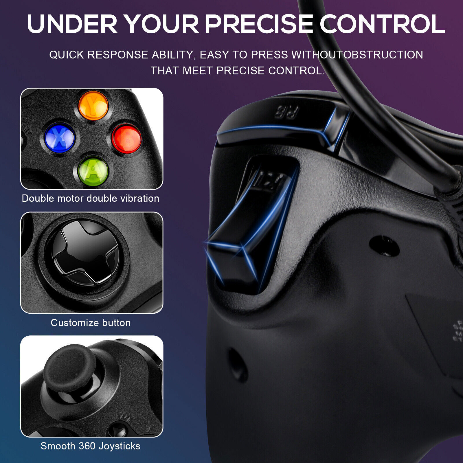 USB Wired Controller For Microsoft Xbox 360/Slim/E Gamepad PC Windows 11/10/8/7