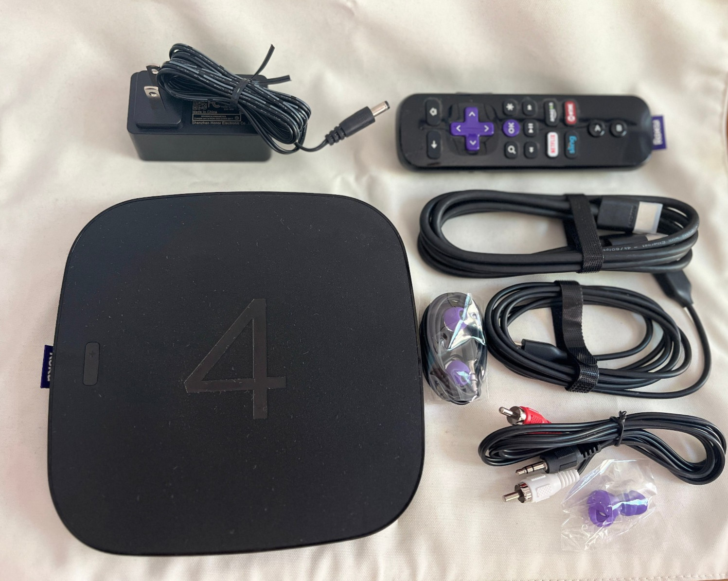 Roku 4 Streaming Media Player, 4K Ultra HD - USED with cables, remote & box