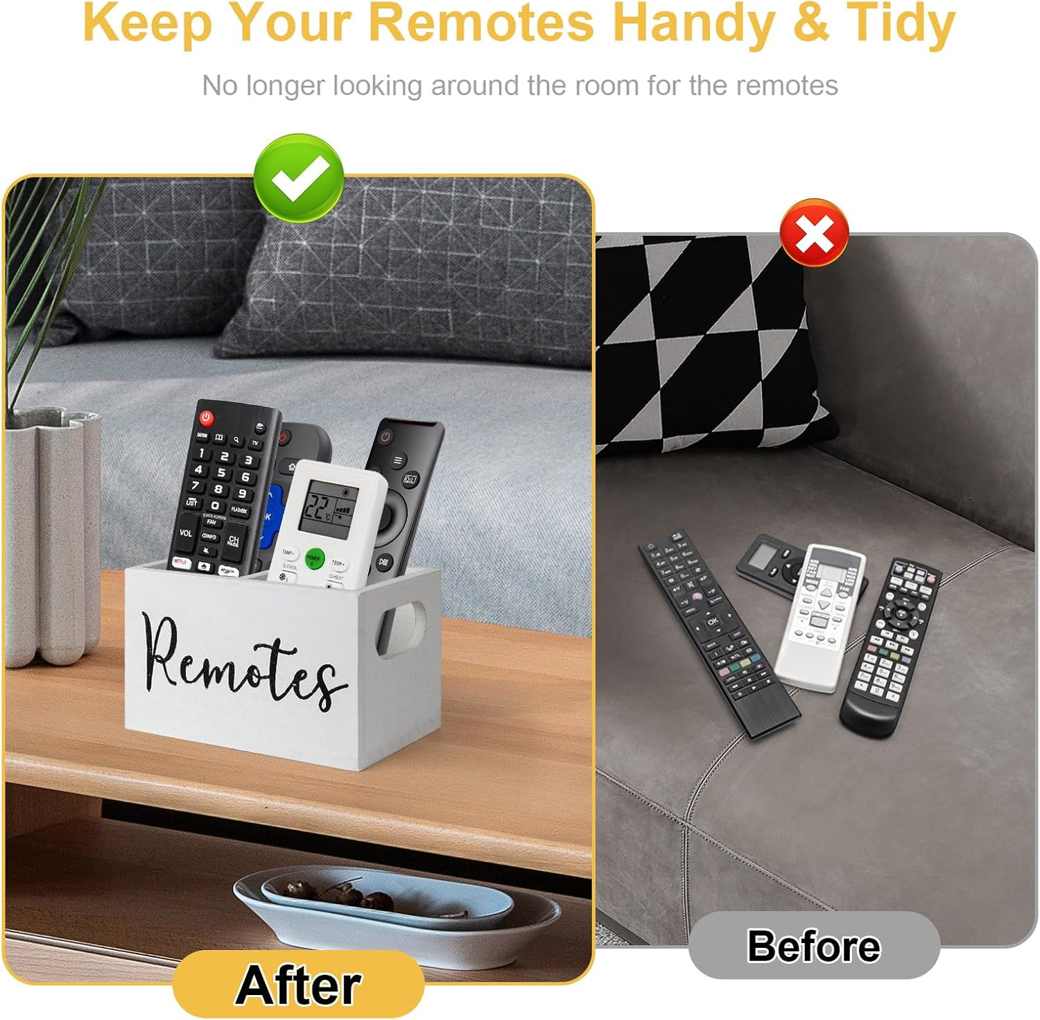 Remote Control Holder, Wooden TV Remote Holder for Table, Remote Caddy Organizer