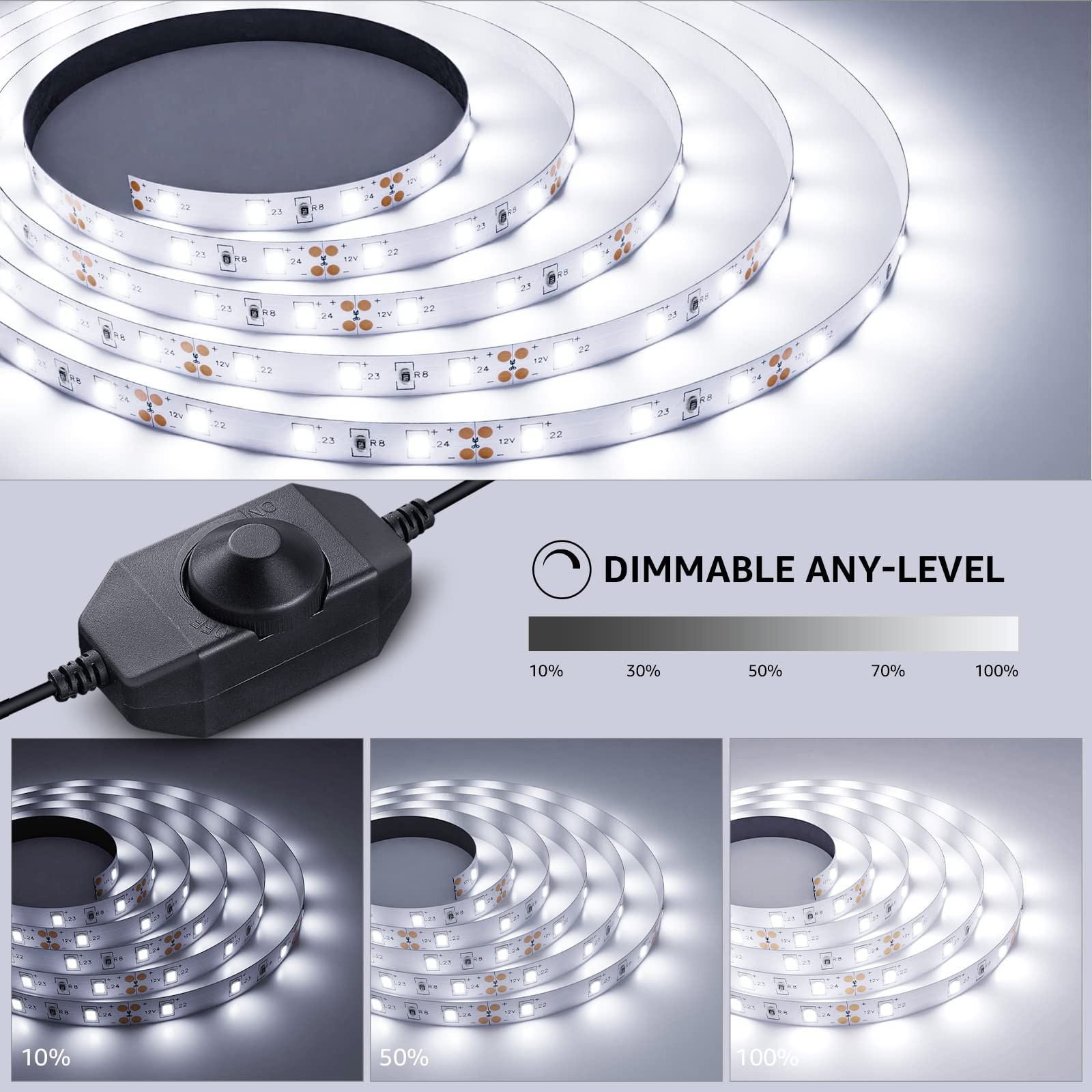 Light White, 16.4ft Dimmable Vanity Lights, 6000K Super Bright Tape Lights, 3...