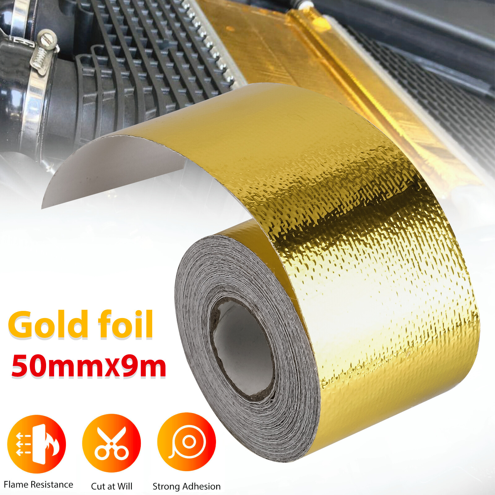 Gold High Temperature Heat Shield Roll Self Adhesive Reflective Wrap Tape 2"30FT