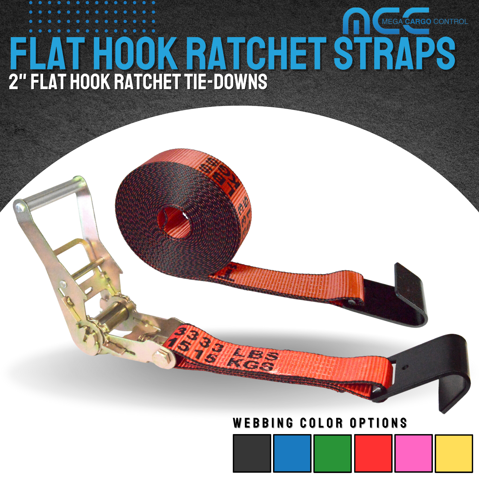 Heavy Duty 2" x 30' Ratchet Strap w/Flat Hook for Flatbed Truck Trailer Tie Down