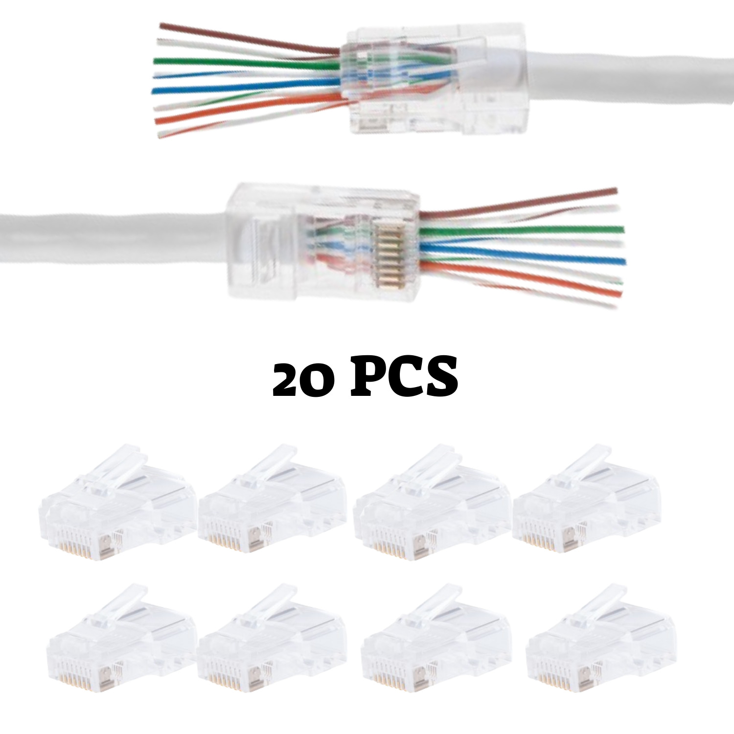 20 pcs RJ45 End Pass Through Connector for CAT6 UTP Network Cable Gold Plated