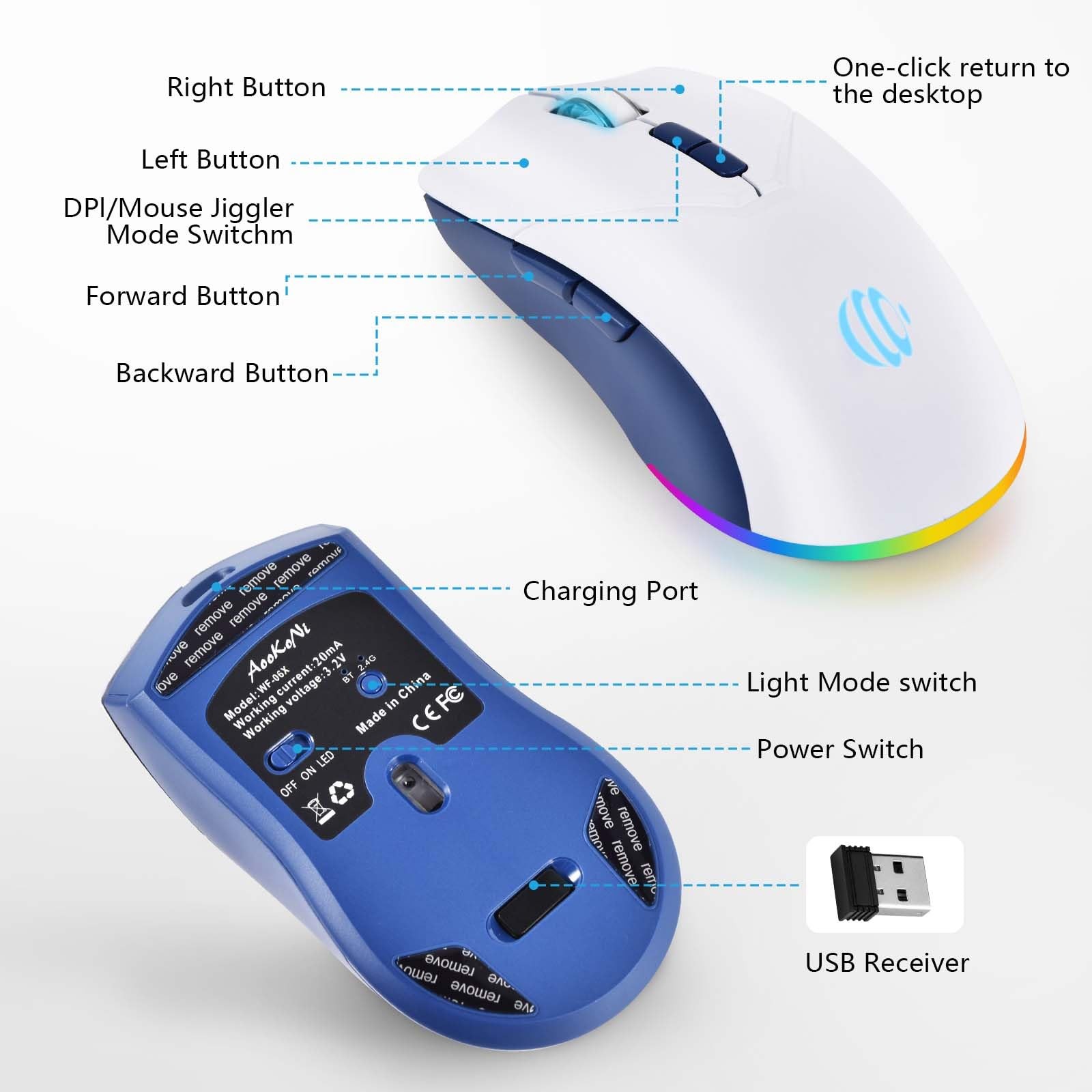Wireless Bluetooth Mouse Rechargeable USB Optical LED Silent Dual Mode 2.4G