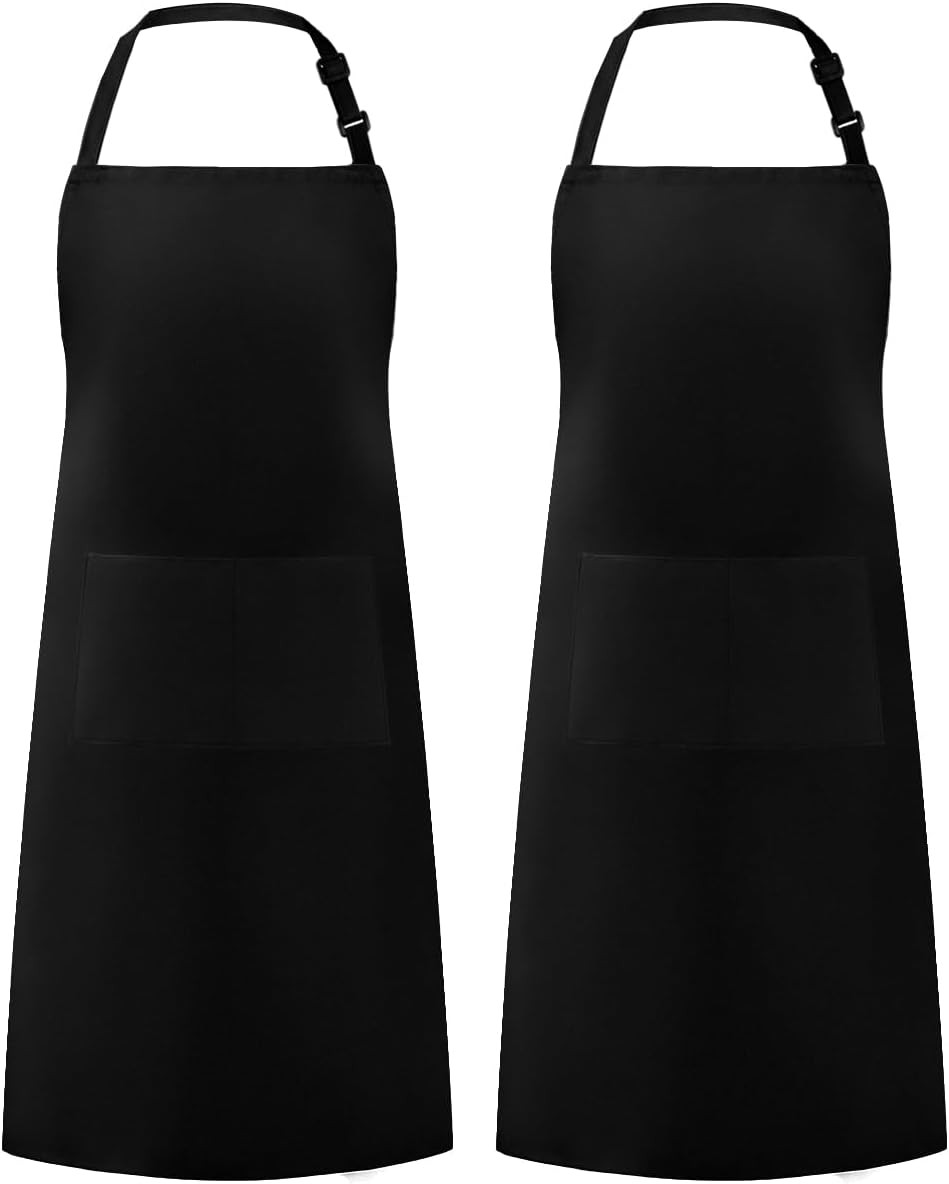 Syntus 2 Pack Adjustable Bib Apron Waterdrop Resistant with 2 Basic Black