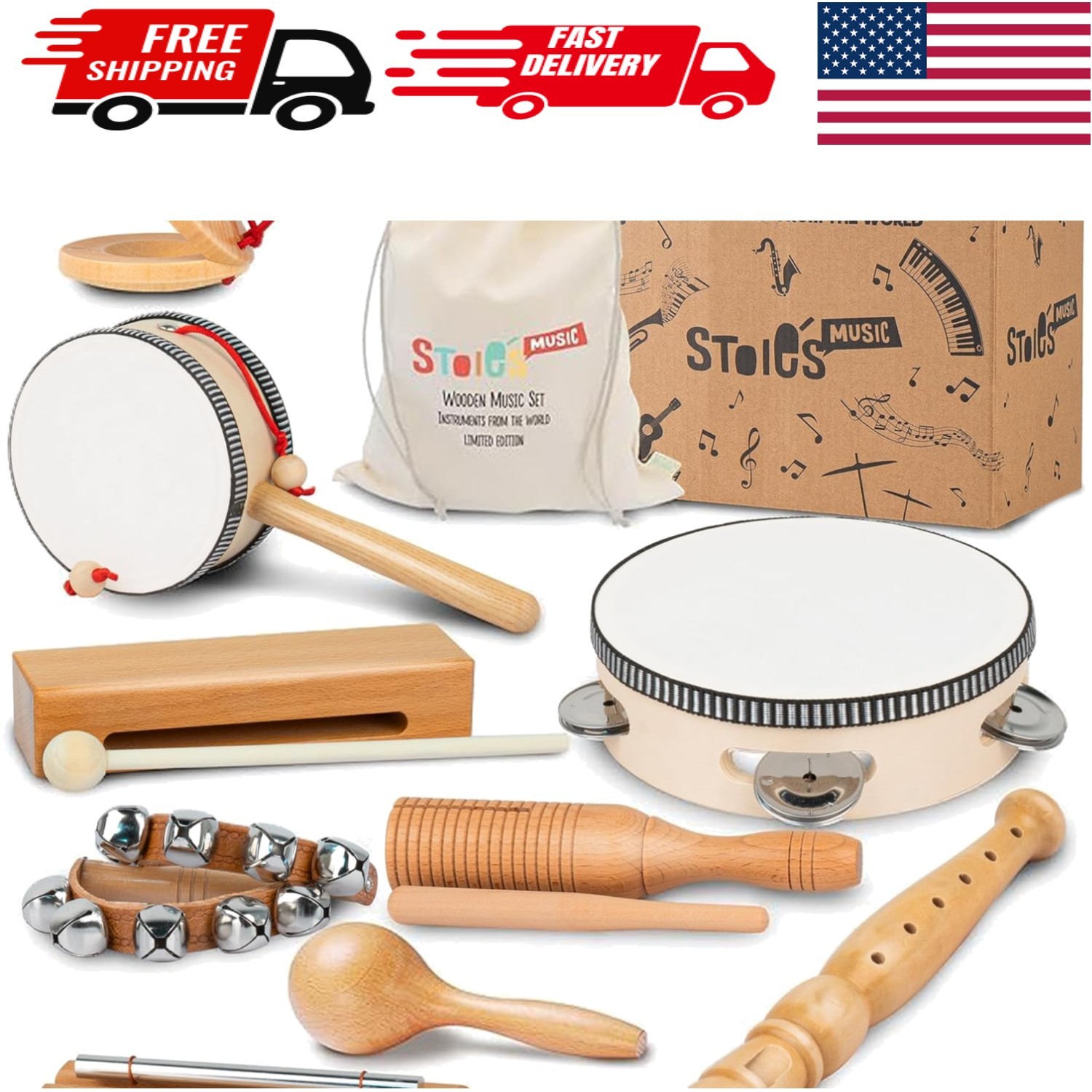 Eco-Friendly Montessori Wooden Musical Instruments Set for Toddlers and Kids