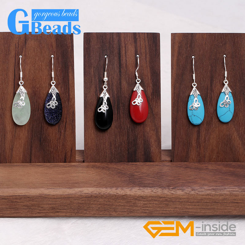 Sandstone Agate Beaded Dangle Earrings - 12x30mm Tibetan Silver Boho Gift