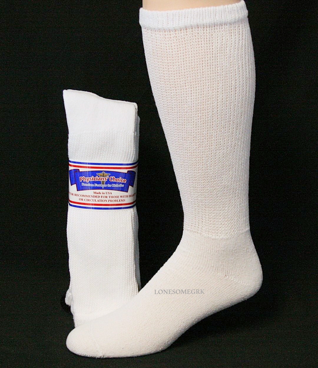6 Pairs Physicians Choice OVER THE CALF / KNEE Cushioned Diabetic Socks USA Made
