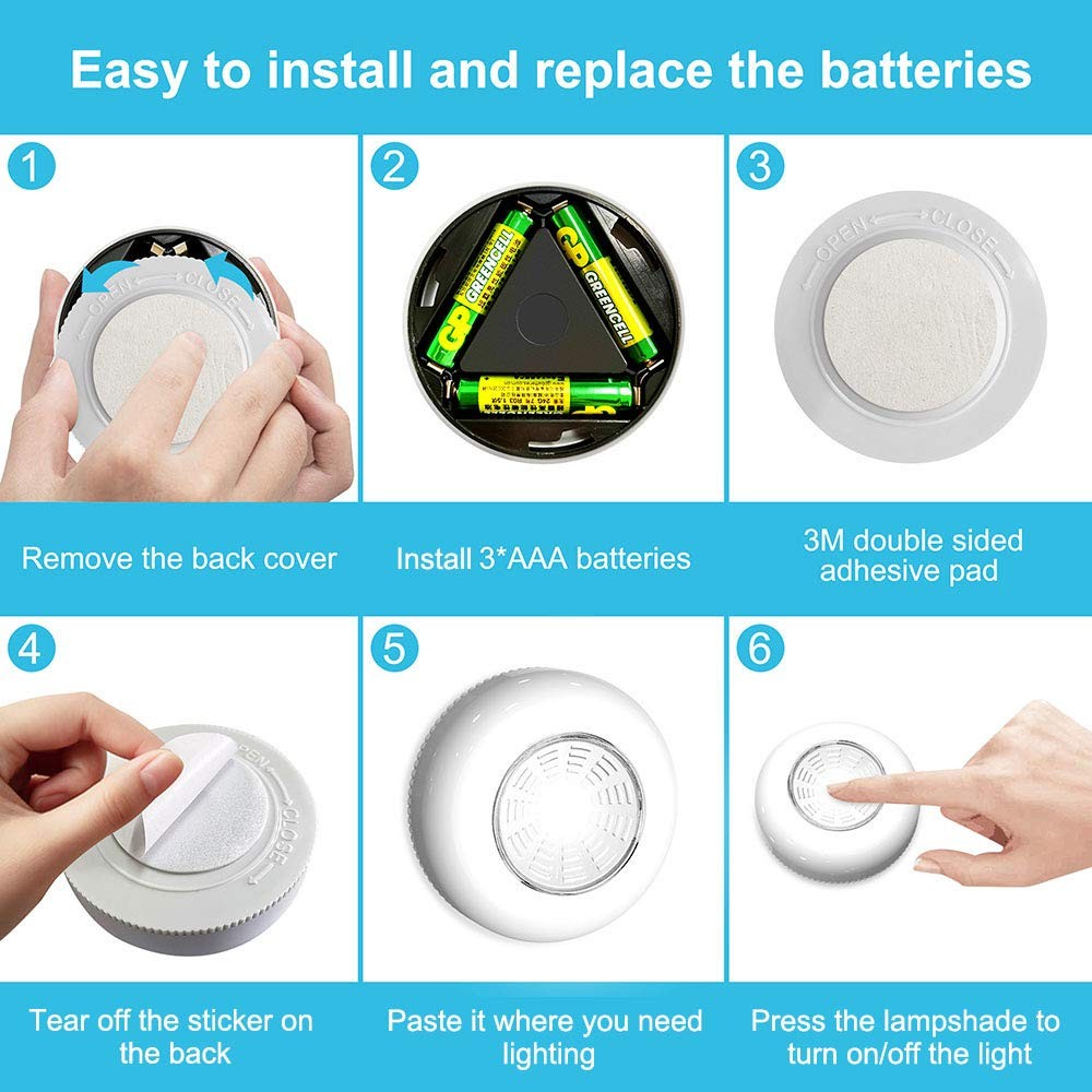 Tap Light 6 Pack Portable LED Puck Touch Night Lights - Battery Small, 6-Pack