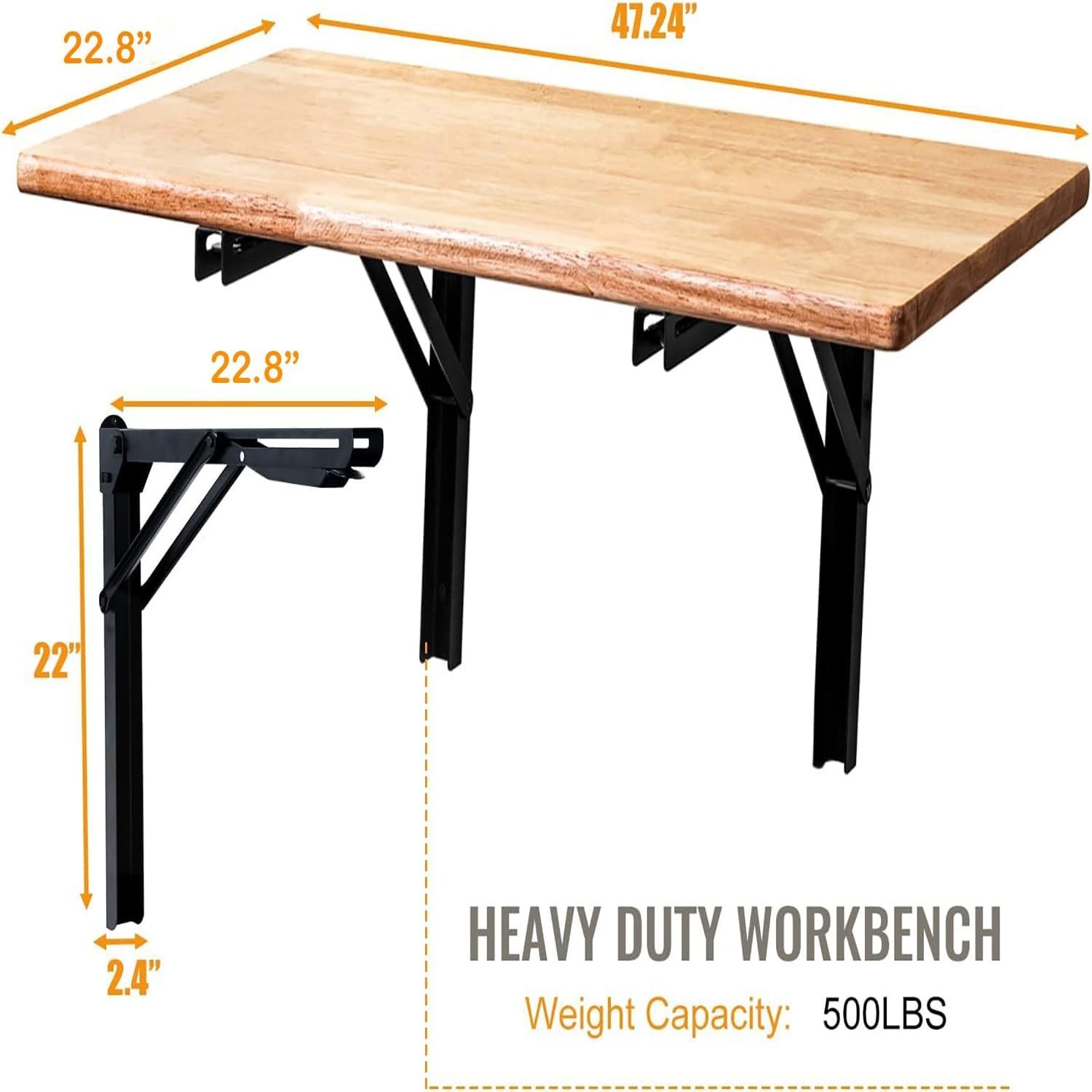 Heavy-Duty Folding Workbench 47.24 x 19.68 Inch - Wall-Mounted Utility Solution