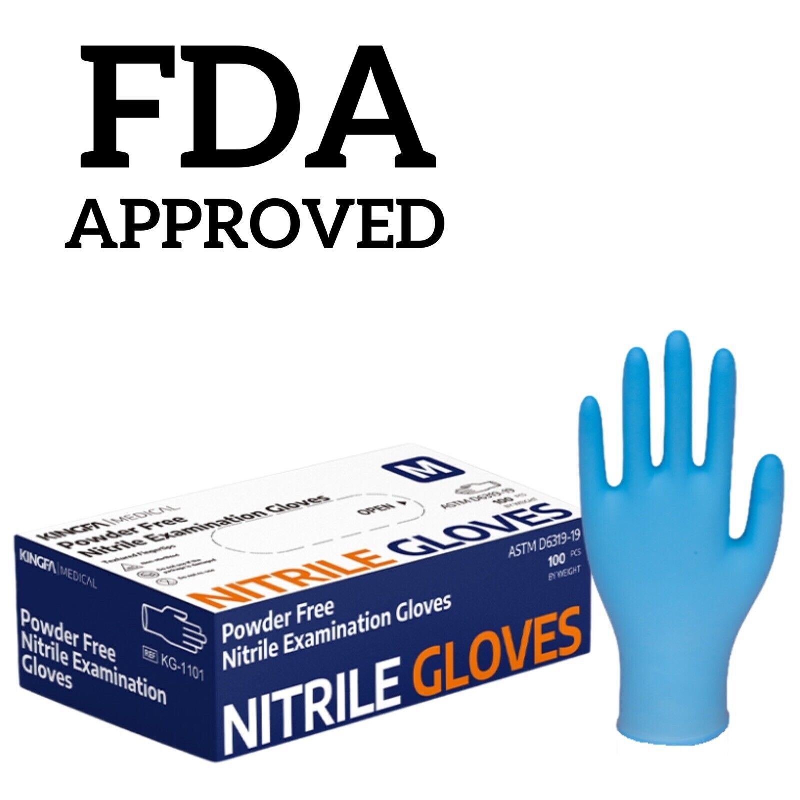 Kingfa Blue Nitrile Medical Gloves Powder &Latex Free Disposable 3 mil