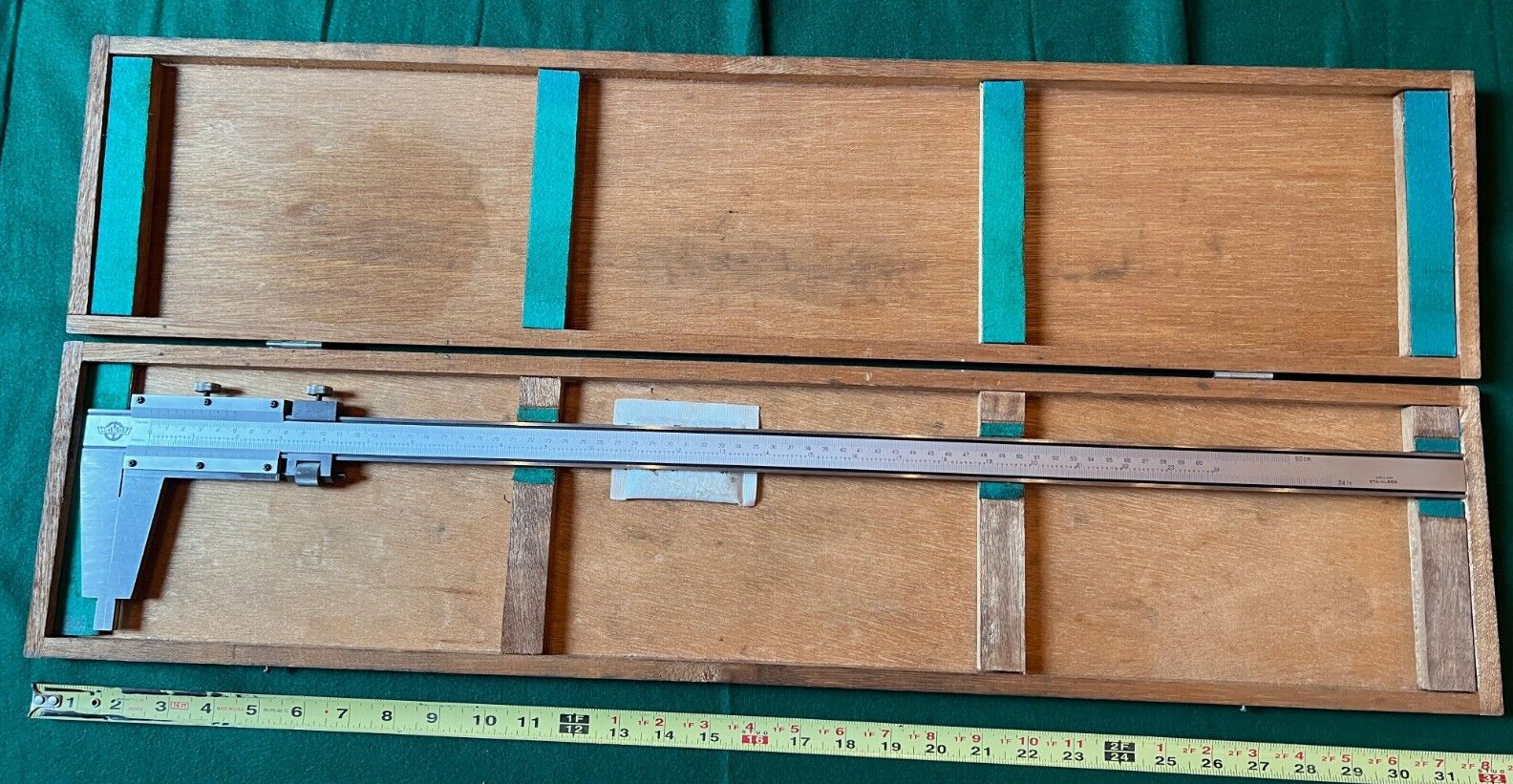 Vtg KANON 24" Stainless Steel Vernier Caliper Wood Box 3G629 Made in JAPAN