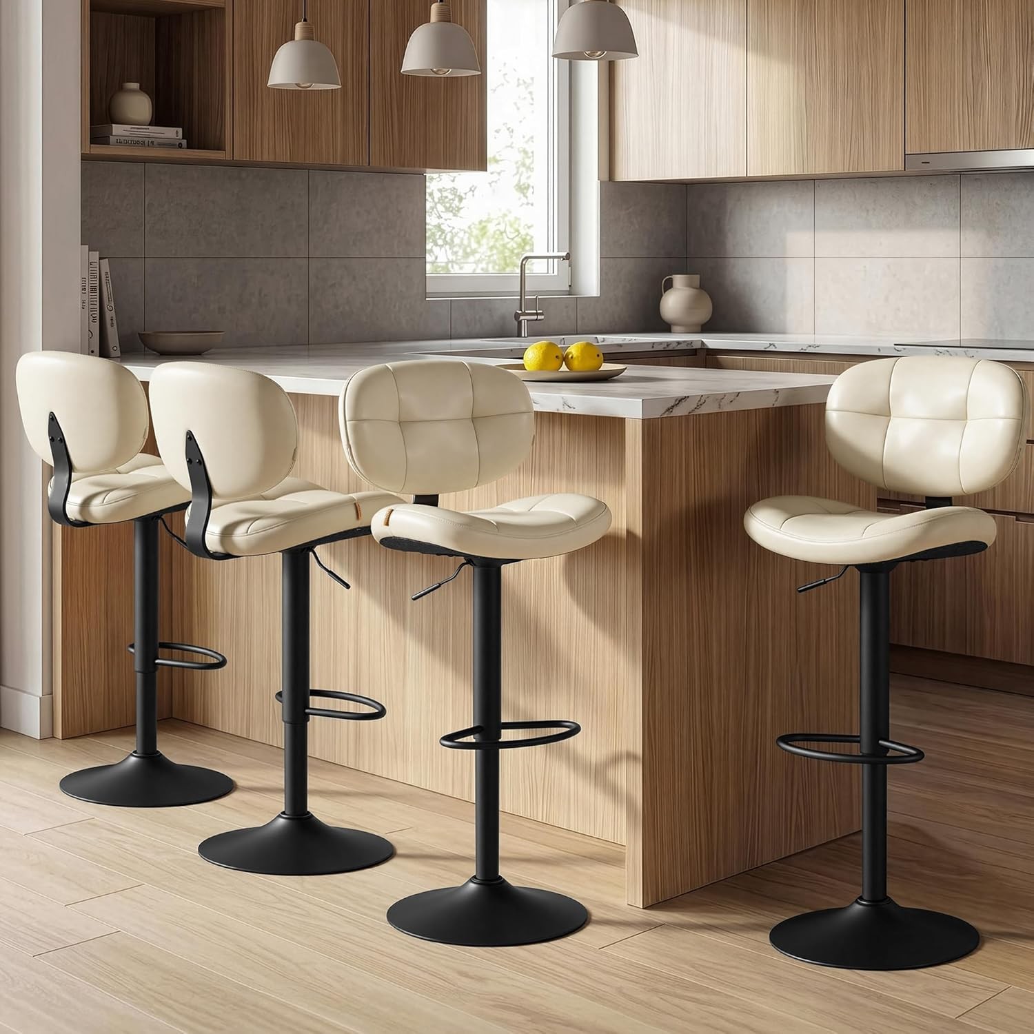 Bar Stools Set of 2 Height Adjustable Kitchen Barstools Swivel Bar Chairs W/