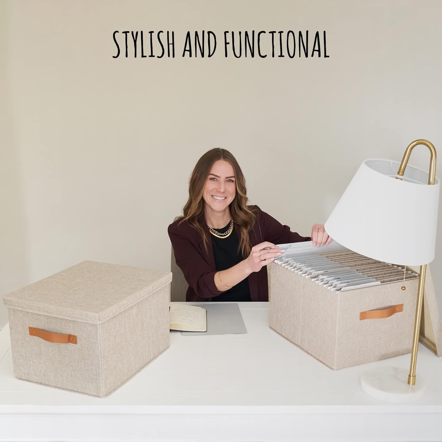 NEW.Decorative Document Storage Box Set (2-Piece) Easy-Slide Lidded Design