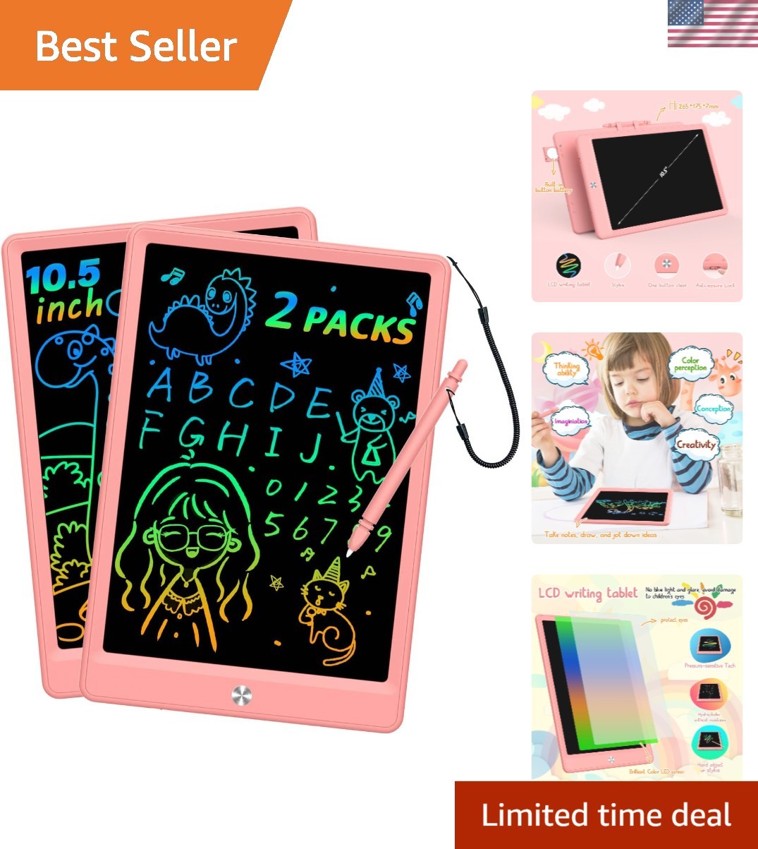 Colorful Kids Doodle Board 2-Pack - Eco-Friendly LCD Drawing Pads, 10.5”