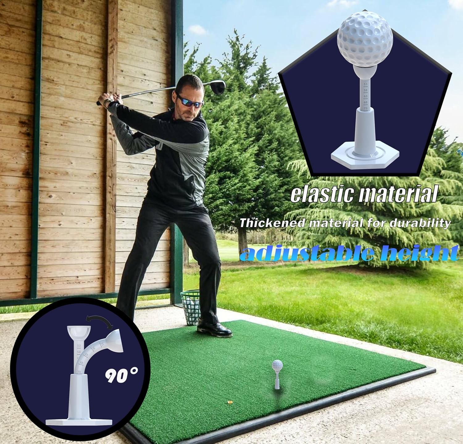 Adjustable Unbreakable Golf Tee，Rubber Tees for Mats，Driving Range Blue