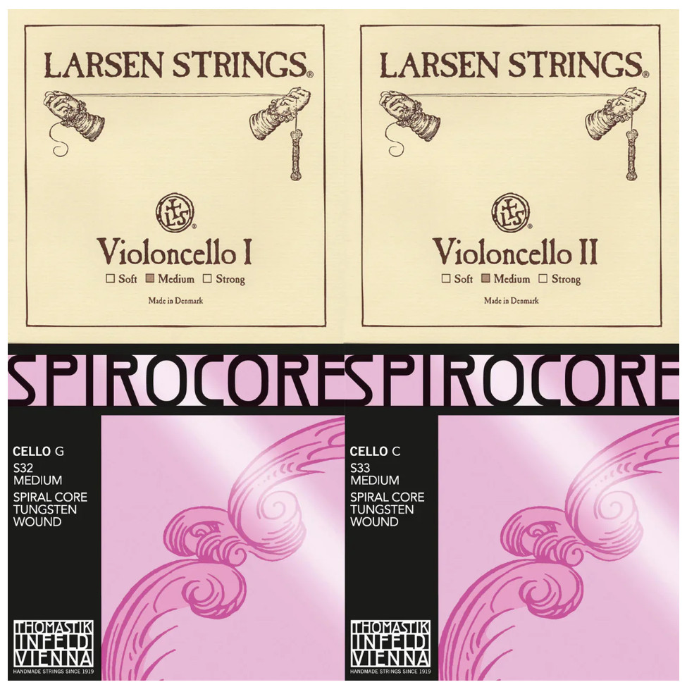Cello Strings Set 4/4 Spirocore Tungsten G,C -Larsen A,D Medium Gauge