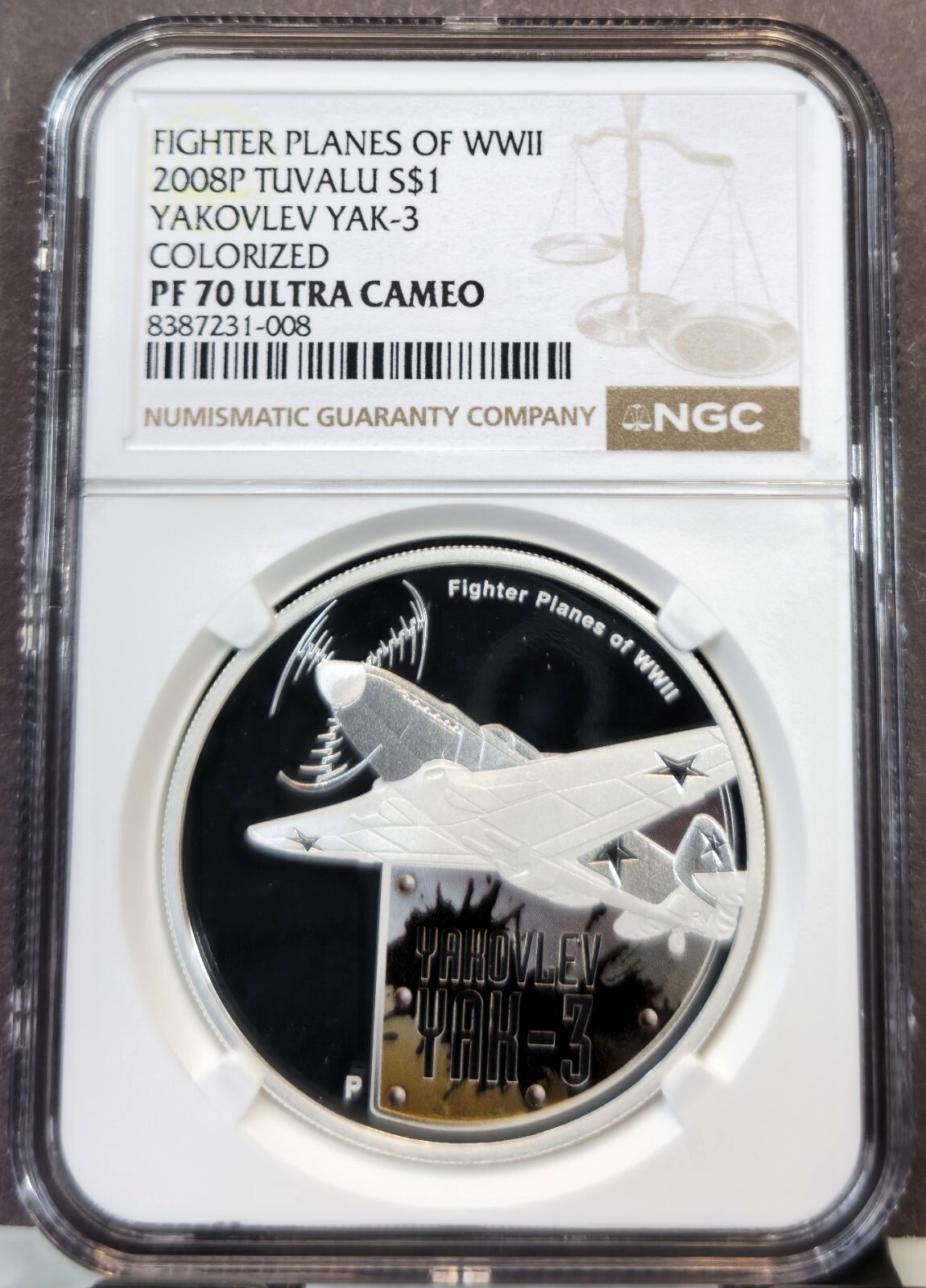 2008 TUVALU SILVER 1 DOLLAR YAKOVLEV YAK-3 FIGHTER PLANE NGC PF 70 ULTRA CAMEO