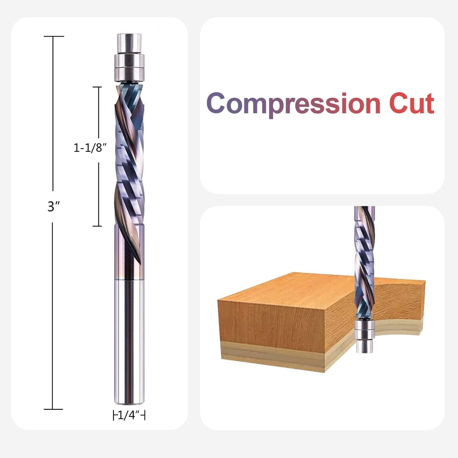 SpeTool 5PC Solid Carbide Compression Flush Trim Router Bit 1/4" Shank with TAC