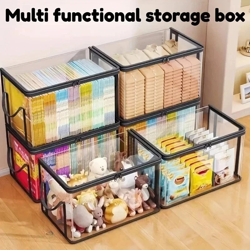 2-Pack Transparent Storage Boxes Foldable Plastic Organizer with Lid Large
