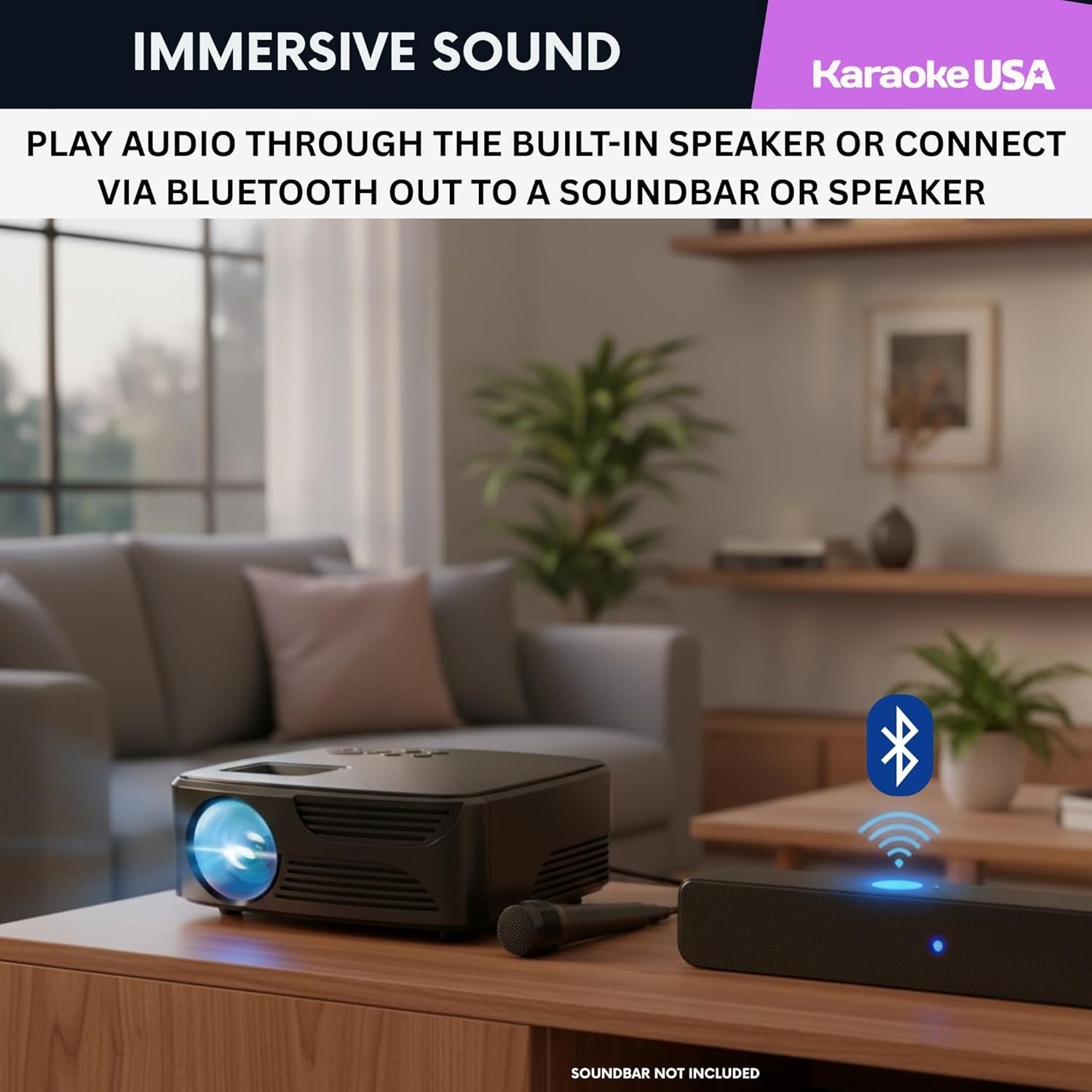 Mini Bluetooth Projector with Screen, Karaoke Microphone & Remote Control