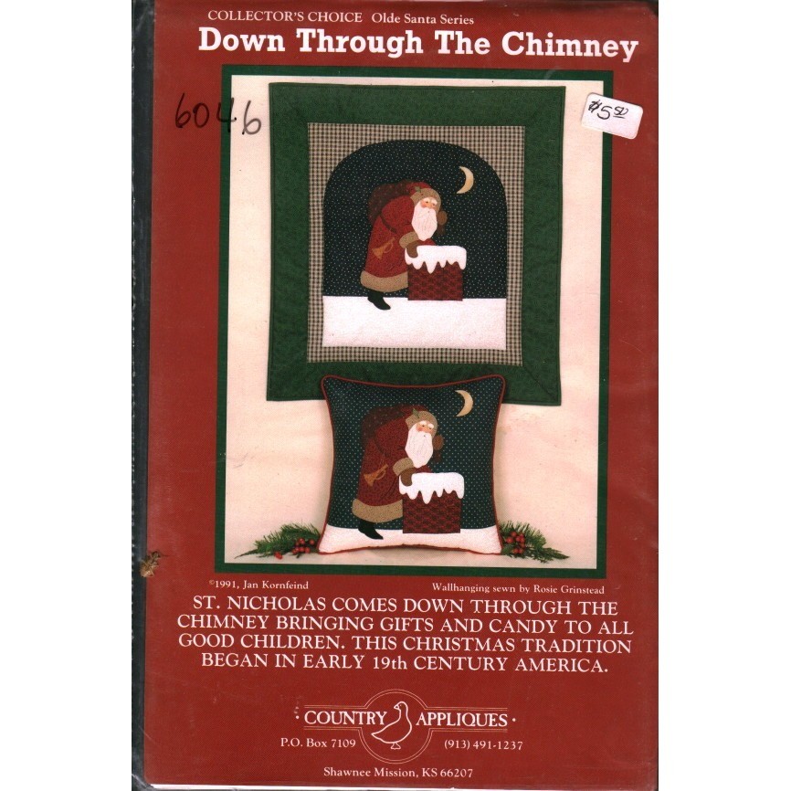 Country Appliques Down Through The Chimney Santa Pattern 6046 Jan Kornfeind 1991