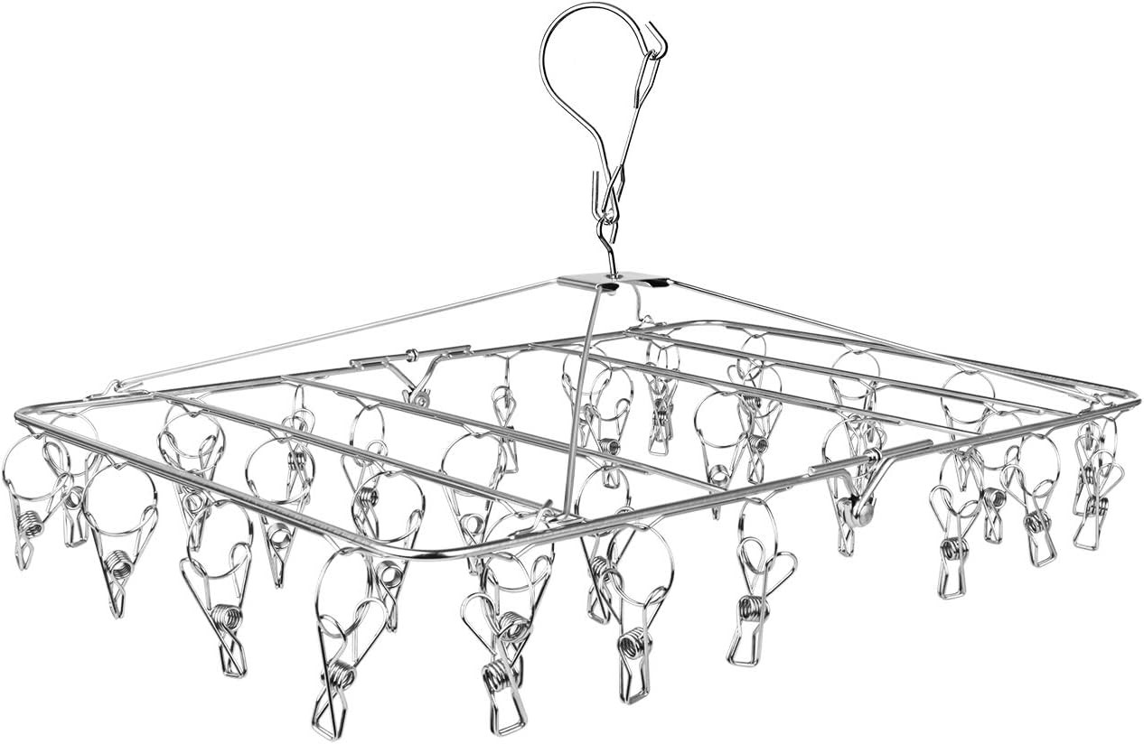 Drying Rack, 52 Clips Stainless Steel Laundry Drying Rack Folding